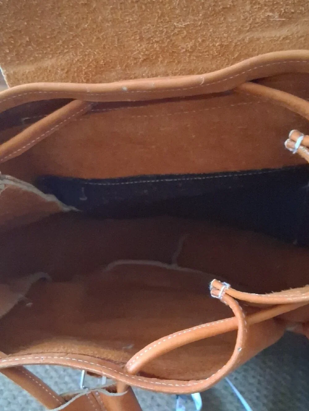 Vintage Tan Leather Backpack with Front and Side Buckle Pocket Purse Bag
